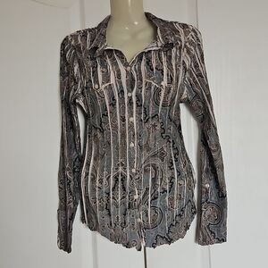 Komarov Pleated Button-Down Long Sleeves Shirt Small Blue/Cream